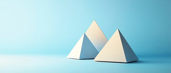 Poster - Minimalist pyramid shapes on a soft blue background, perfect for modern design projects.