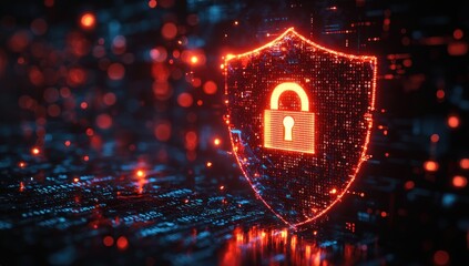 Poster - Digital Security Shield with Glowing Lock