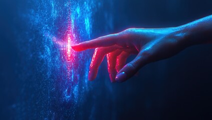 Poster - A Hand Interacting With A Blue And Red Digital Interface