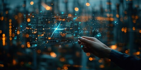 Poster - Hand Interacting with Futuristic Holographic Interface