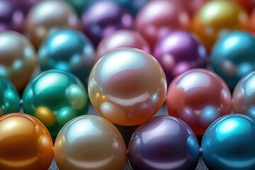 Poster - Close-up of a Collection of Smooth, Iridescent, Colorful Spheres