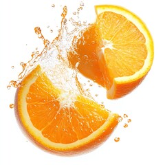 Poster - Dynamic Orange Slices in Mid-Air with Water Splash and Juicy Freshness : Generative AI