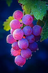 Poster - Dew-Kissed Grapes in Lush Greenery of a Picturesque Vineyard in Morning Light : Generative AI