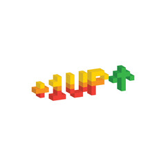 Poster - isometric level up button 8 bit text level up Pixel art 8-bit for game you win
