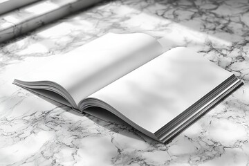 Poster - Open Blank Book on White Marble Surface