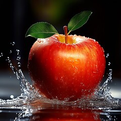 Poster - Vibrant Red Apple Captured Mid Splash Illustrating Freshness and Pure Organic Nutrition : Generative AI