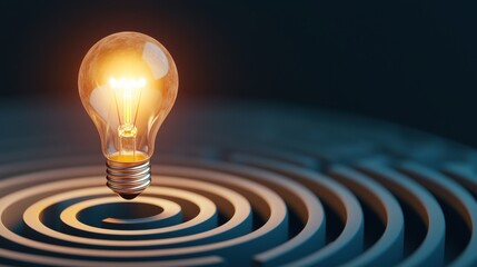 Poster - Glowing Light Bulb Above Labyrinth Design