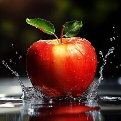 Poster - Ripened Red Apple in Dynamic Water Splash Capturing Vibrant Fresh Nutritional Essence : Generative AI