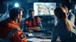 © TensorSpark - Rescue workers in briefing at emergency operations center, focusing on rapid response.