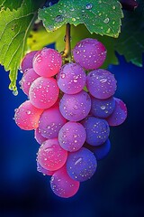 Wall Mural - Fresh Grapes Cluster with Dew in a Natural Vineyard Setting During Sunrise : Generative AI