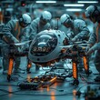 © nditzmedia - Engineers working on a futuristic drone in a factory setting.