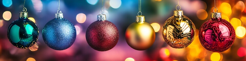 Poster - Glittering Christmas Baubles with Soft Bokeh Background for Festive Design : Generative AI