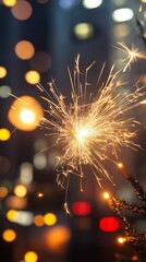 Aufkleber - Vibrant Sparkler with Bokeh Background for Festive Celebration Atmosphere : Generative AI