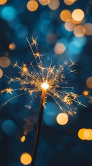 Poster - Celebratory Sparkler with Warm Bokeh Lights for Festive and New Year's Eve Celebrations : Generative AI