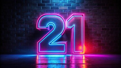 Glowing neon numeric number 21 with 4-color futuristic effect, trendy glow lighting, neon, numeric, number, 21, colorful