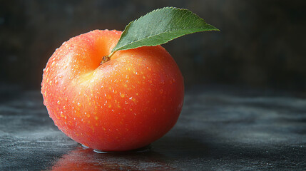 Juicy appetizing apple on a dark background close-up