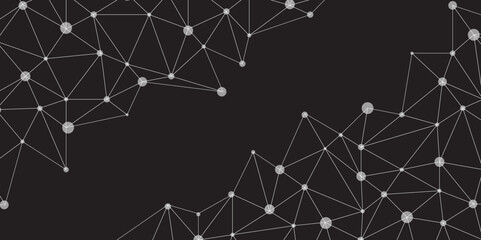Aufkleber - Abstract black geometric background with connecting dots and lines with low poly triangle shapes. Polygonal Mesh Background Vector digital technology concept Global network connection data structure.	