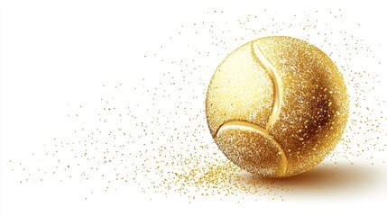Gold tennis ball on a white background, a vector illustration highlighting luxury in sports.