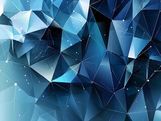 Poster - A vibrant abstract digital artwork featuring an array of shimmering blue geometric shapes in various shades, creating a sense of depth and movement.