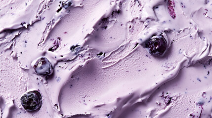 Wall Mural - Melting blueberry ice cream light purple with fresh berries