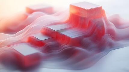 Fototapete - An abstract, colorful rendering featuring layered, textured blocks flowing through a soft, ethereal backdrop.