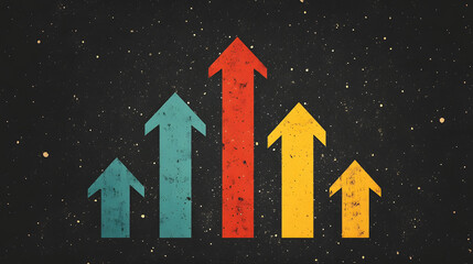 Poster - A colorful illustration of upward-pointing arrows on a dark background, symbolizing growth, progress, and success.
