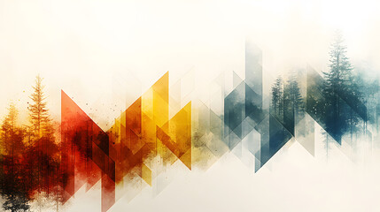 Poster - Abstract landscape art with geometric shapes and a muted color palette, blending forest imagery and soft gradients.
