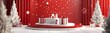 © Berkah - Background podium 3D gift product sale christmas stage winter display new year banner box. Holiday xmas white red stand render scene decoration platform minimal studio happy present.