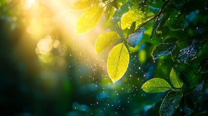 Poster - Sunbeams Filtering Through Leaves in a Forest Setting