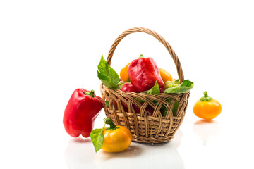 Poster - ripe red and yellow sweet peppers.