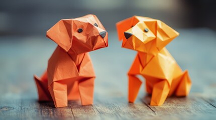 Colorful Origami Dogs in Playful Posture