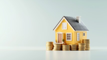 Wall Mural - Miniature House with Coins in 3D Rendering