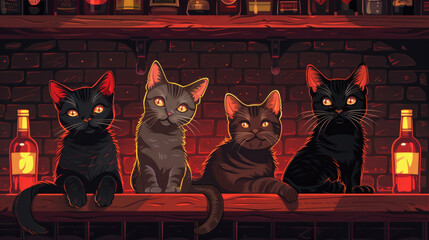 4 different cats, pretty and cute cats, illustration