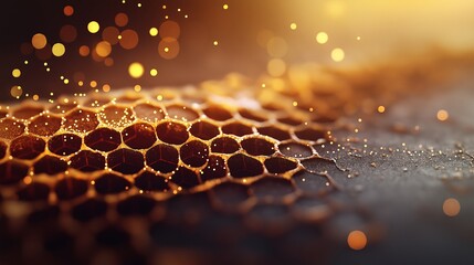 Poster - Golden Honeycomb Structure with Sparkling Details