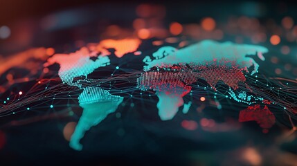 Poster - Digital World Map with Conceptual Lines and Nodes