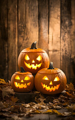 Halloween pumpkins with glowing faces.