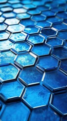 Poster - Abstract blue hexagonal pattern with glowing lines, creating a futuristic and tech-inspired atmosphere.