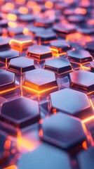 Poster - Abstract hexagonal pattern in vibrant orange and blue hues, creating a futuristic and dynamic visual.