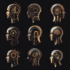 Poster - Futuristic Human and Robot Head Illustrations