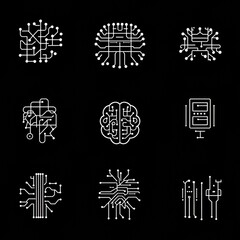 Poster - Circuit Pattern Collection on Black Background
