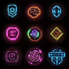 Poster - Neon Icons Set for Technology and Innovation Themes