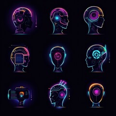 Poster - Neon Head Illustrations of Futuristic Technology Concepts