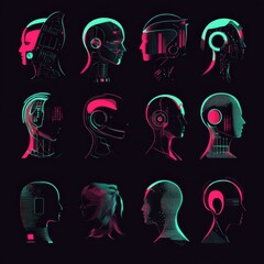 Poster - Futuristic Head Designs in Neon Colors