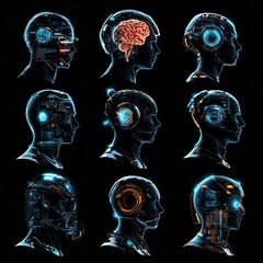 Poster - Futuristic Human Brain and Technology Concept Art