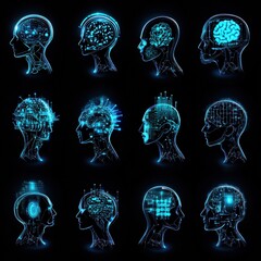 Poster - Futuristic Heads with Neural Technology Visualization