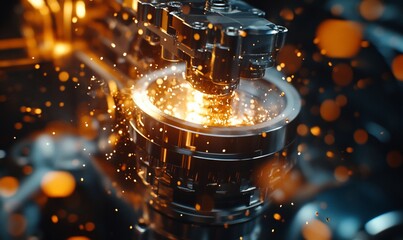 Fototapete - Close-up of a robotic arm with sparks flying as it works on a metal piece.