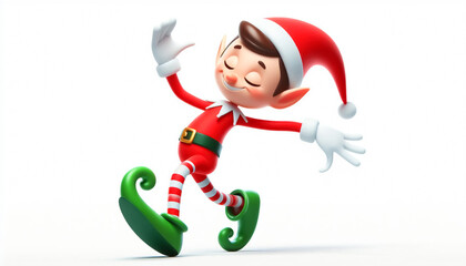 Wall Mural - Funny cartoon of clumsy elf on white background. Time to celebrate Christmas
