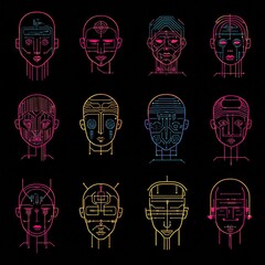 Poster - Futuristic Human Faces with Neon Digital Elements