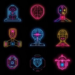 Poster - Neon Futuristic Robot and Brain Illustrations