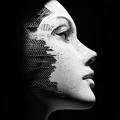 Poster - Futuristic Portrait with Abstract Digital Patterns
